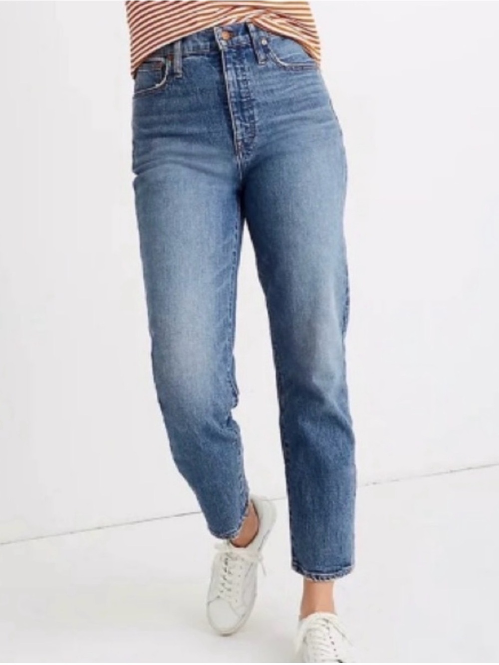Madewell Perfect Vintage Straight Crop‎ Jeans 28 High Rise Raw Hem Denim